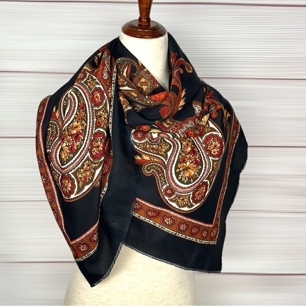 Betmar Italy Large Scarf Shawl Black Orange White Paisley